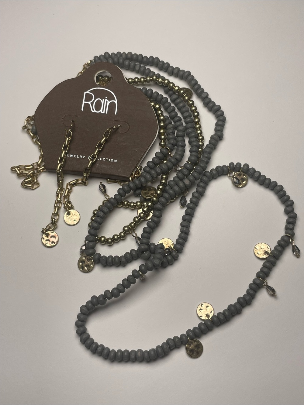 Rain Gray Beaded Multi-Strand Necklace with Gold Accents
